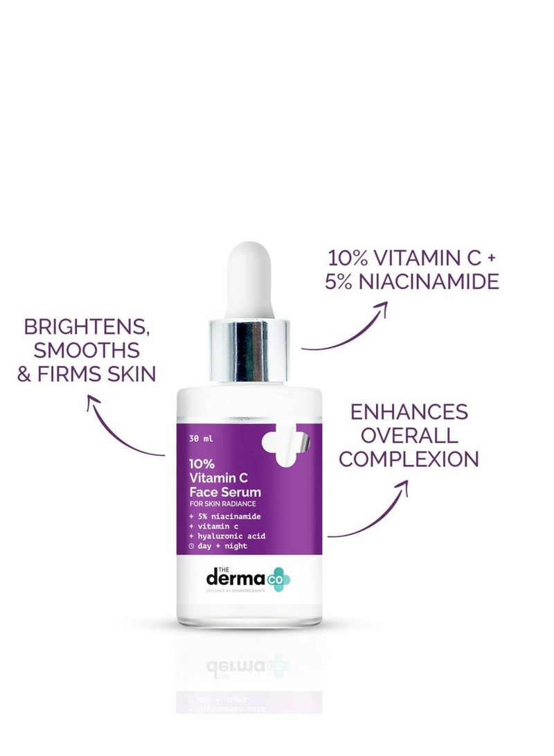 The Derma Co 10% Vitamin C Face Serum I With Vitamin C, 5% Niacinamide & Hyaluronic Acid I For Skin Radiance I Day + Night Regimen | Suitable For All Skin Types- 30ml