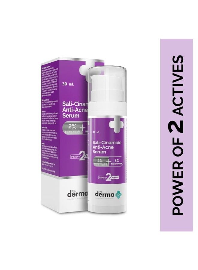 The Derma Co Sali-Cinamide Anti-Acne Face Serum I 2% Salicylic Acid & 5% Niacinamide I Fights Active Acne & Treats Acne Marks I Serum For Acne Prone & Oily Skin I Power Of 2 Actives - 30ml