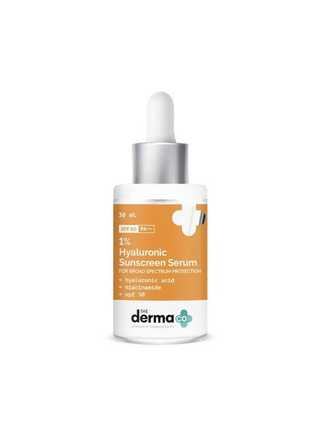 The Derma Co 1% Hyaluronic Acid Sunscreen For All Skin Types Serum With Spf 50 & Niacinamide For Broad Spectrum Protection - 30 ml, Pack of 1