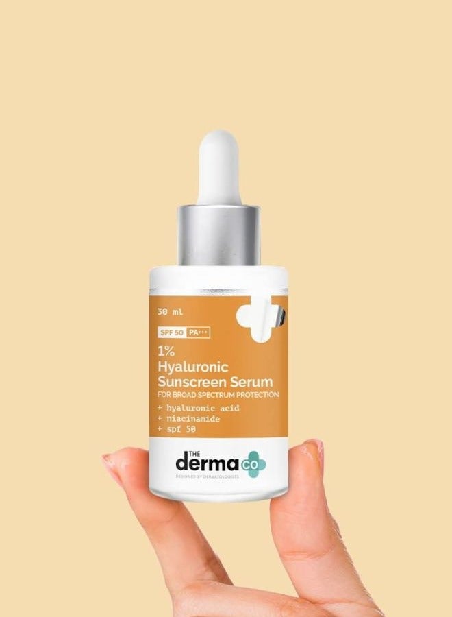 The Derma Co 1% Hyaluronic Acid Sunscreen For All Skin Types Serum With Spf 50 & Niacinamide For Broad Spectrum Protection - 30 ml, Pack of 1