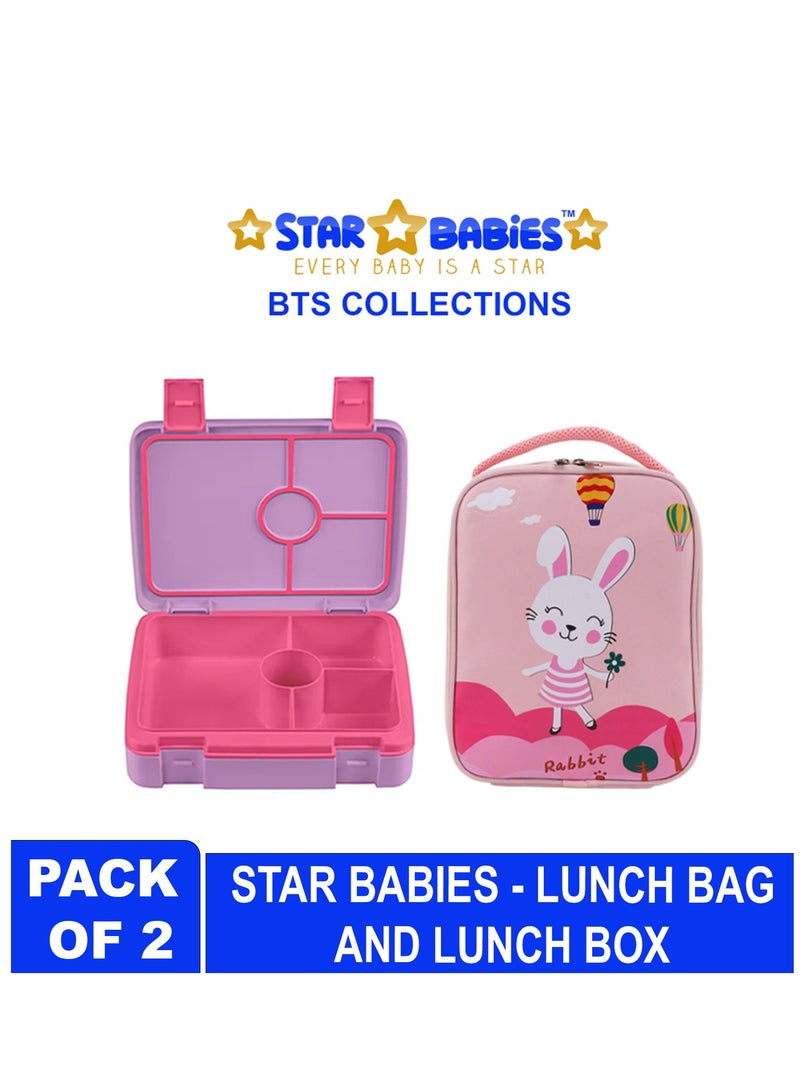 Star Babies BTS Collections - Lunch Box with 4 Compartments, BPA Free, Leakproof, Space Print Lunch Bag - Pack of 2 -  Pink