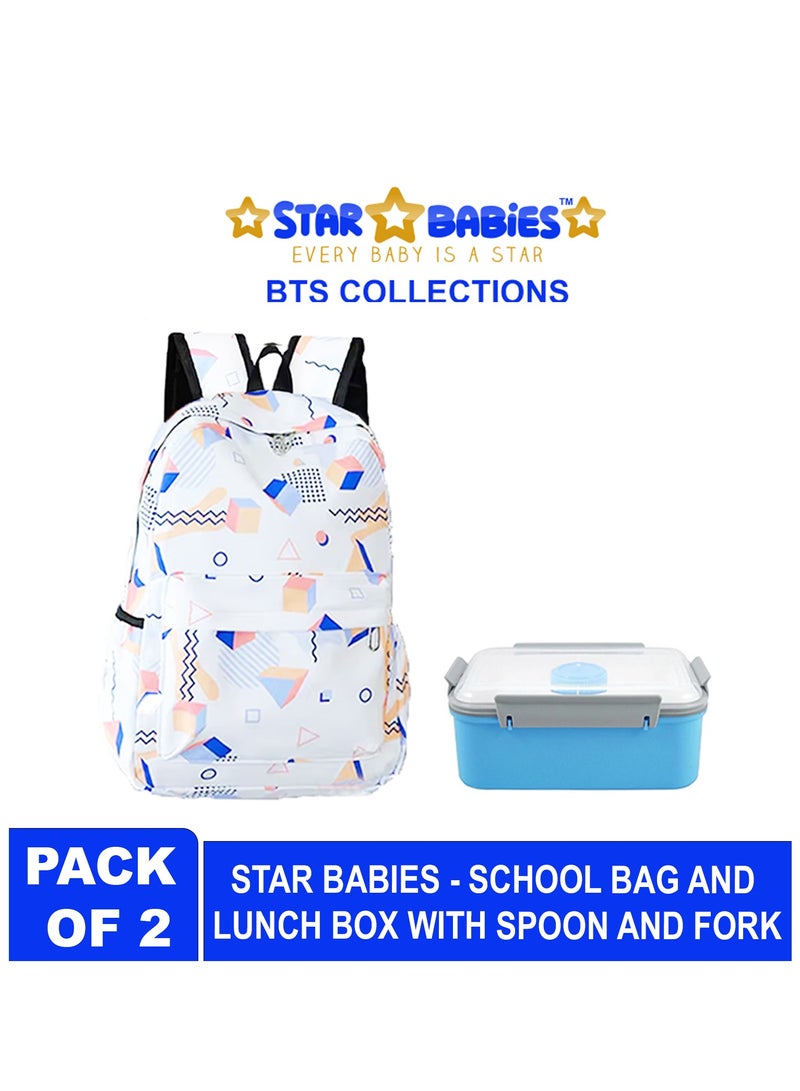 Star Babies BTS Collections - Colorful Backpack, Cute Preppy Style Travel Schoolbag,  BPA Free Lunch Box - Pack of 2 - Blue