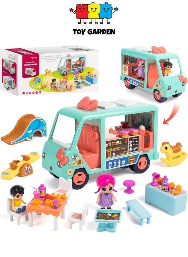 Mini Camper Toy RV for Girls – Inertia Camping Van Playset with Dolls & Accessories | Dream House Dining Car for Kids 3-7+ Years