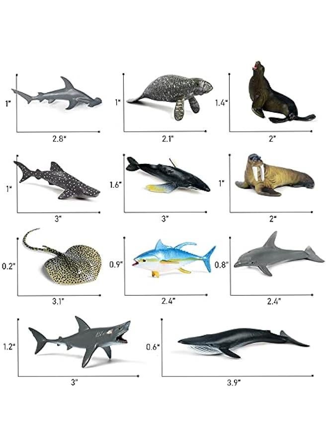 32PCS Mini Ocean Animal Figures Set with Sharks Whales Arctic Animals