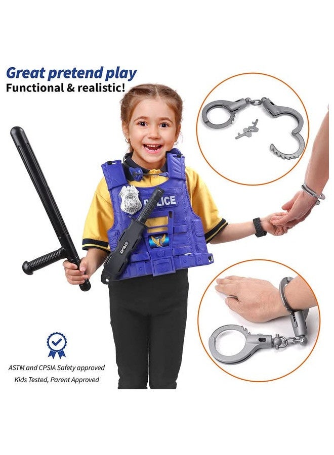 Ultimate All-In-One Kids Police Role Play Toy Kit - 15-Piece Policeman Pretend Play Set - Swat Costume Accessories For Dress Up And Kids Costumes - Badge, Shield, Vest, Handcuffs Included