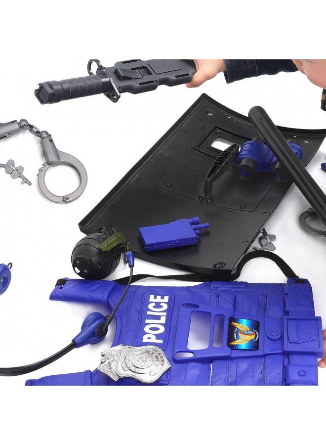 Ultimate All-In-One Kids Police Role Play Toy Kit - 15-Piece Policeman Pretend Play Set - Swat Costume Accessories For Dress Up And Kids Costumes - Badge, Shield, Vest, Handcuffs Included