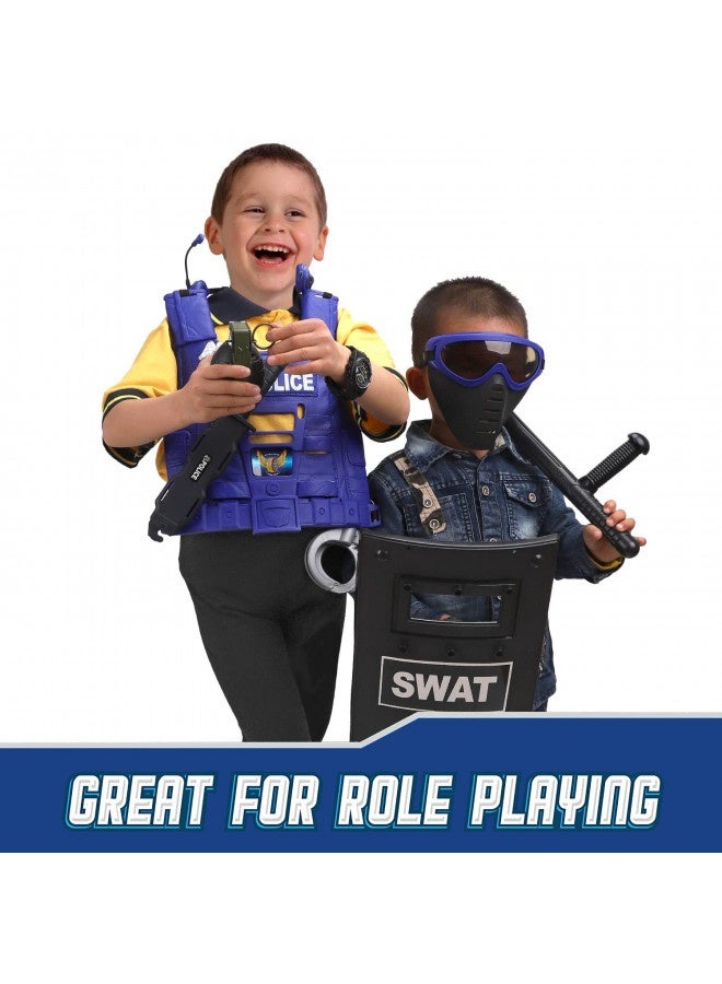 Ultimate All-In-One Kids Police Role Play Toy Kit - 15-Piece Policeman Pretend Play Set - Swat Costume Accessories For Dress Up And Kids Costumes - Badge, Shield, Vest, Handcuffs Included