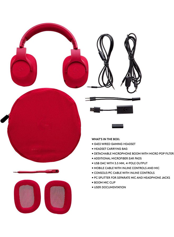 G433 7.1 Wired Gaming Headset with DTS Headphone: X 7.1 Surround for PC, PS4, PS4 PRO, Xbox One, Xbox One S, Nintendo Switch – Fire Red