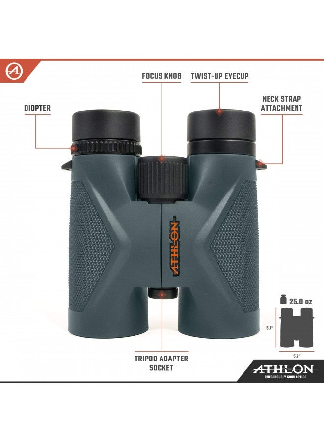 Athlon Optics 8X42 Midas Uhd Grey Binoculars With Ed Glass For Adults And Kids, High-Powered Binoculars For Hunting, Birdwatching, And More