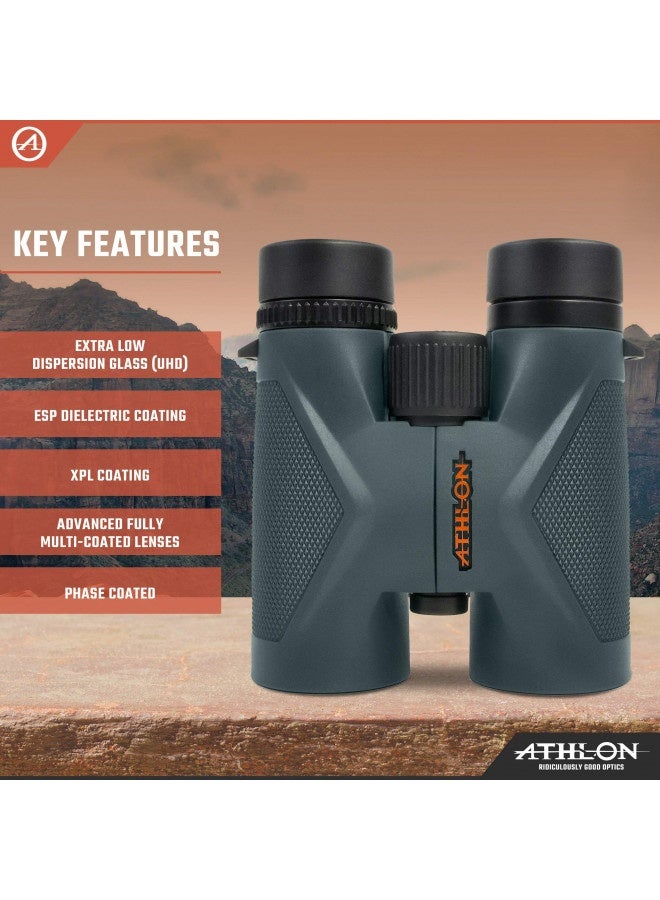 Athlon Optics 8X42 Midas Uhd Grey Binoculars With Ed Glass For Adults And Kids, High-Powered Binoculars For Hunting, Birdwatching, And More