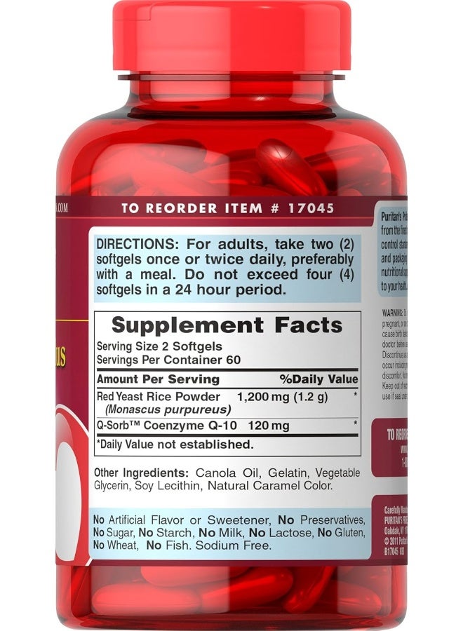 Q-Sorb Coq10 Plus Red Yeast Rice 120 Rapid Release Softgels