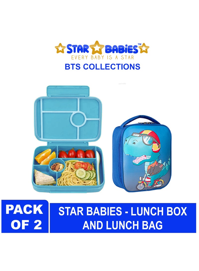Star Babies BTS Collections - Lunch Box with 4 Compartments, BPA Free, Leakproof, Dragon Print Lunch Bag- Pack of 2 - Blue