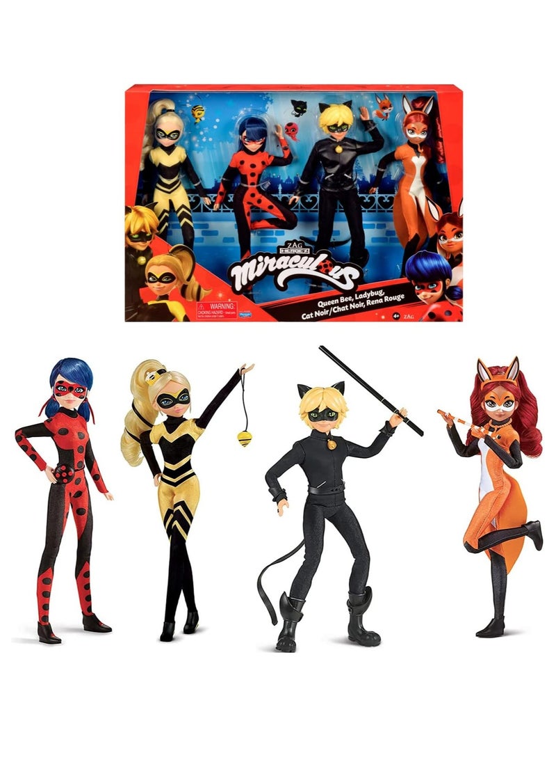 Tales Of Ladybug & Cat Noir Multipack Of Miraculous Dolls | 26cm Ladybug Cat Noir Rena Rouge And Queen Bee Miraculous Toys | Miraculous Ladybug Toys Doll Set