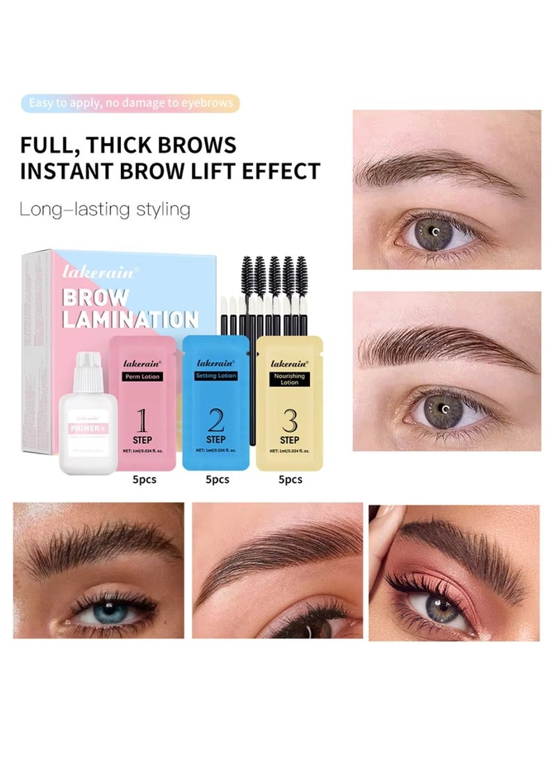 Brow Lamination Kit Professional Instant Brow Lift Effect DIY Brow Lamination Eyebrow Lift Kit with Primer Perm Setting Nourishing Lotion with Mascara and Applicator for Eyebrow Lifting