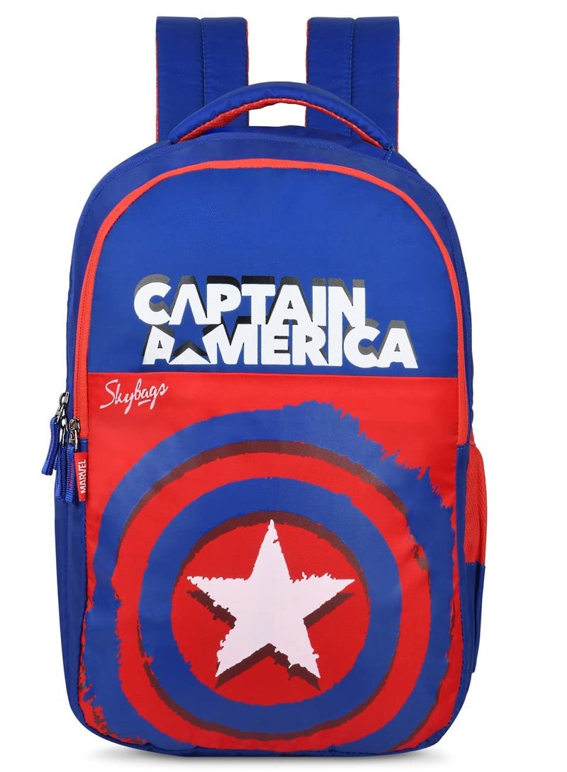 Skybags Printed School Backpack For Kids, 03 Blue (Marvel Captain America)