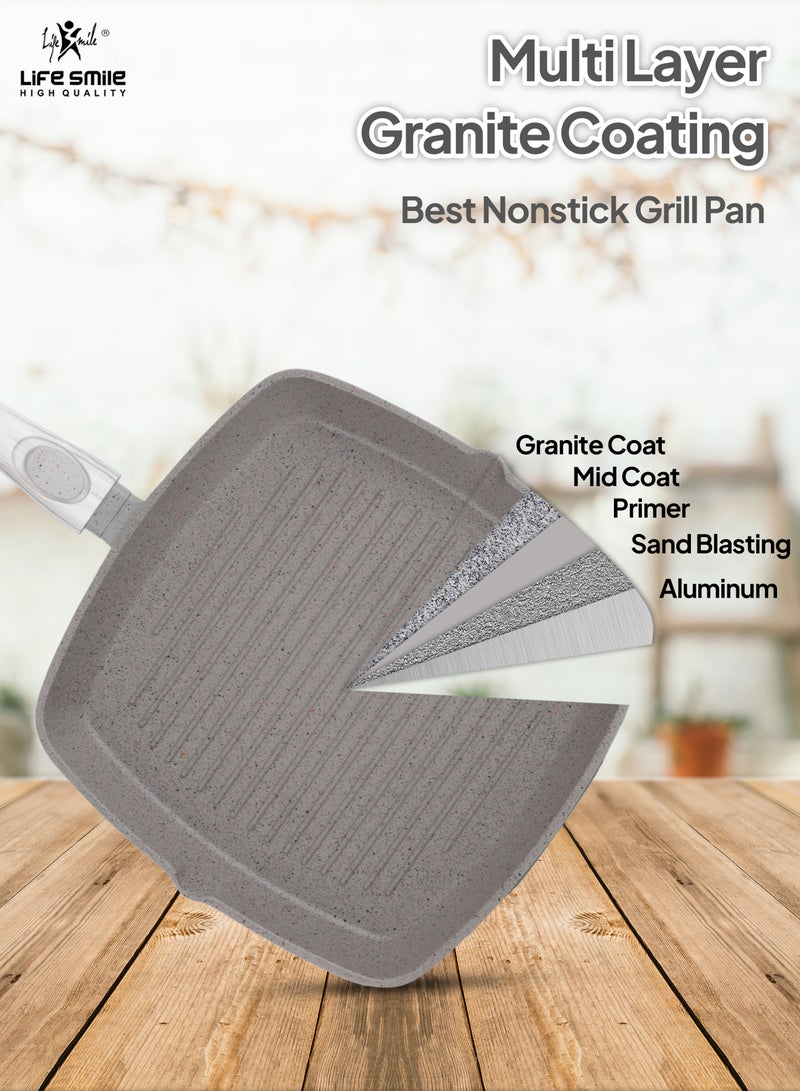 Granite Coated Non-Stick Grill Pan with Stay Cool Easy Removable Handles for Stove Tops, Square Big Grill Skillet Steak Pan for Indoor & Outdoor Gas Grill Camping & BBQ - 100% PFOA & PFAS Free