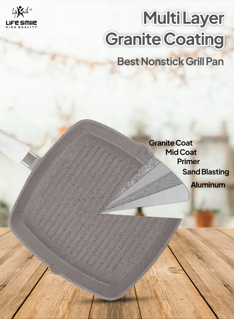 Granite Coated Non-Stick Grill Pan with Stay Cool Fixed Handle for Stove Tops, Square Big Grill Skillet Steak Pan for Indoor & Outdoor Gas Grill Camping & BBQ - 100% PFOA & PFAS Free