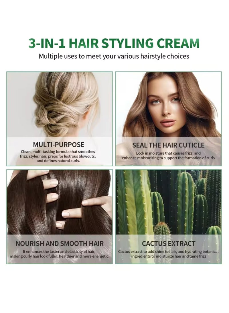 100ml 3 in 1 Hair Styling Cream Style Smooth Frizz and Leaves Hair Soft and Shiny Hair Styling Cream Soft Smooth Moisturize Hydrated Hair Cream Plants Extract Multi Purpose Hair Styling Gel