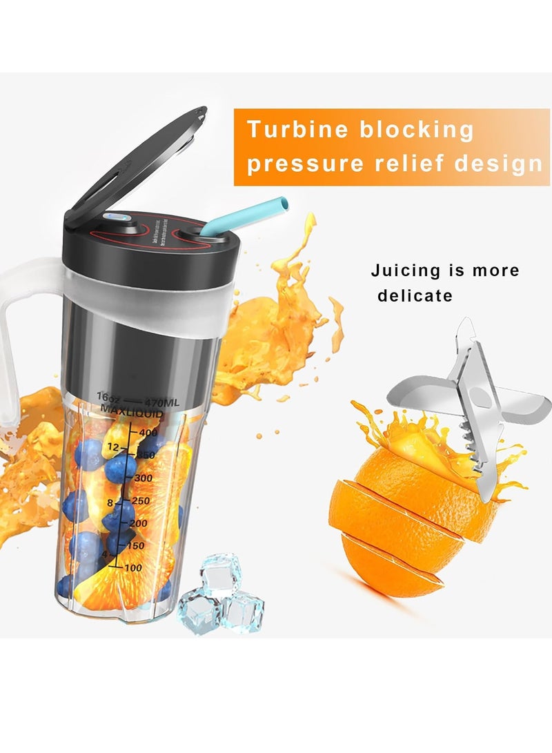 470ML Wireless Portable Personal Blender,Portable Blender,USB Rechargeable Juicer Cup,Waterproof Fruit Mixing Machine for Office Gym Outdoor & Home