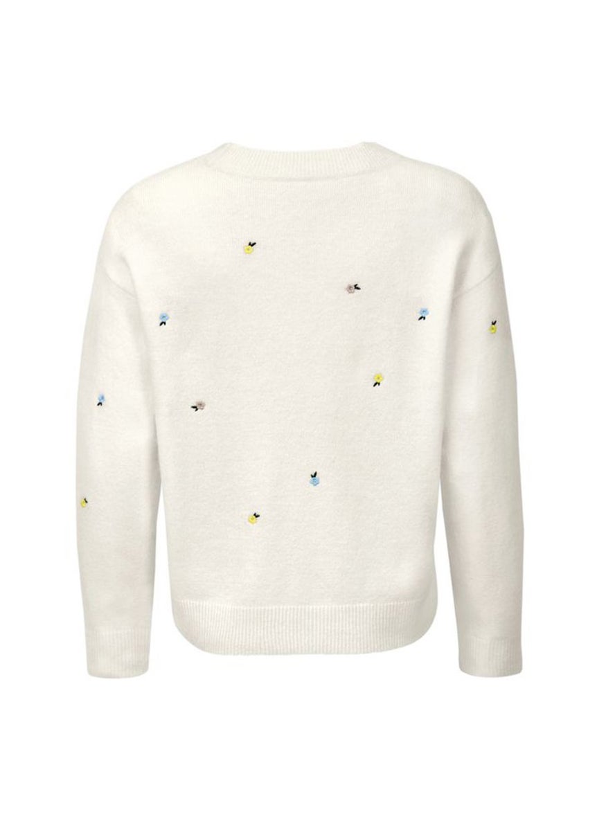 Women Embroidered Long Sleeve Sweater, Ivory