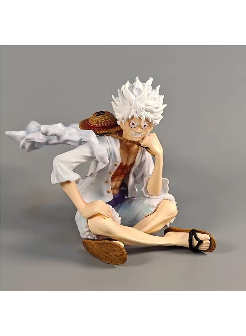 Sitting Luffy Figures Manga One Piece Anime Figure Luffy Gear 5 Nika Model 15cm PVC GK Figurine Collectible Room Ornament Kids Toys Gift