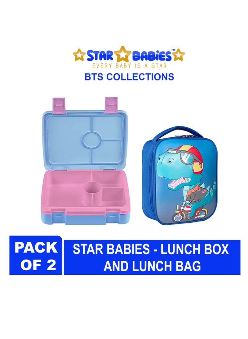 Star Babies BTS Collections - Lunch Box with 4 Compartments, BPA Free, Leakproof, Dragon Print Lunch Bag- Pack of 2 - Blue