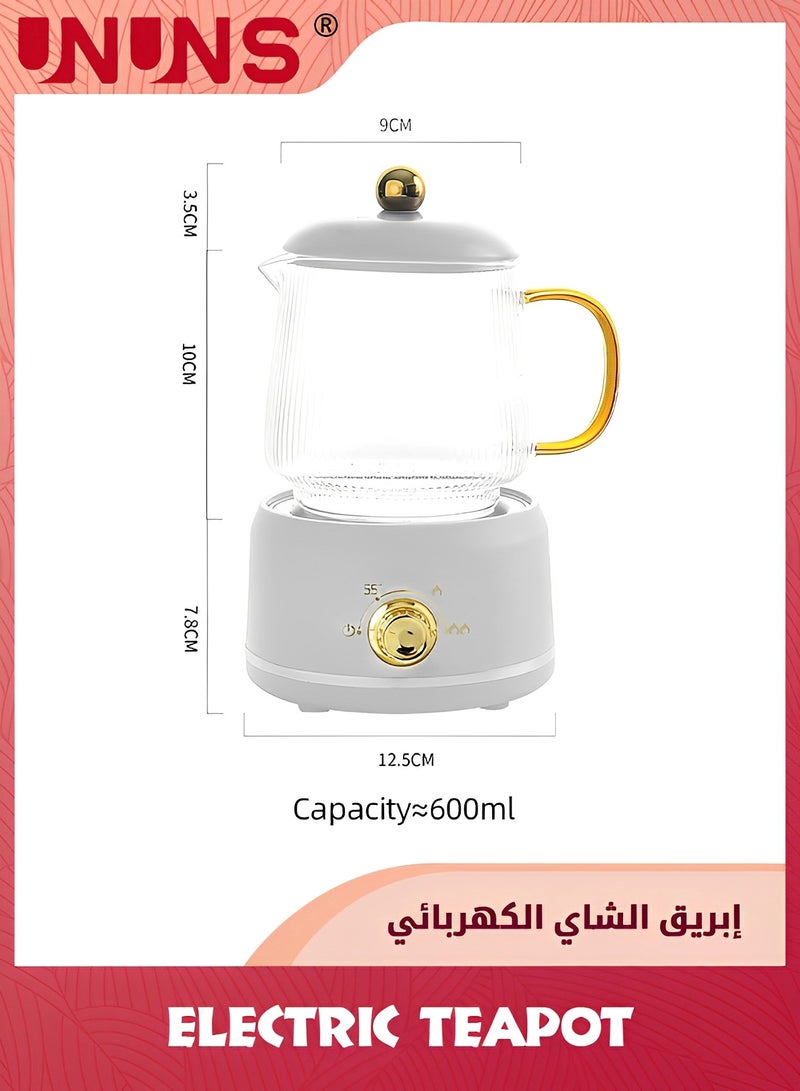 Small Electric Kettle,Automatic Heat Preservation,Glass Portable Kettle Temperature Control,High Borosilicate Glass,600ML Capacity for Your Office or Kitchen,White