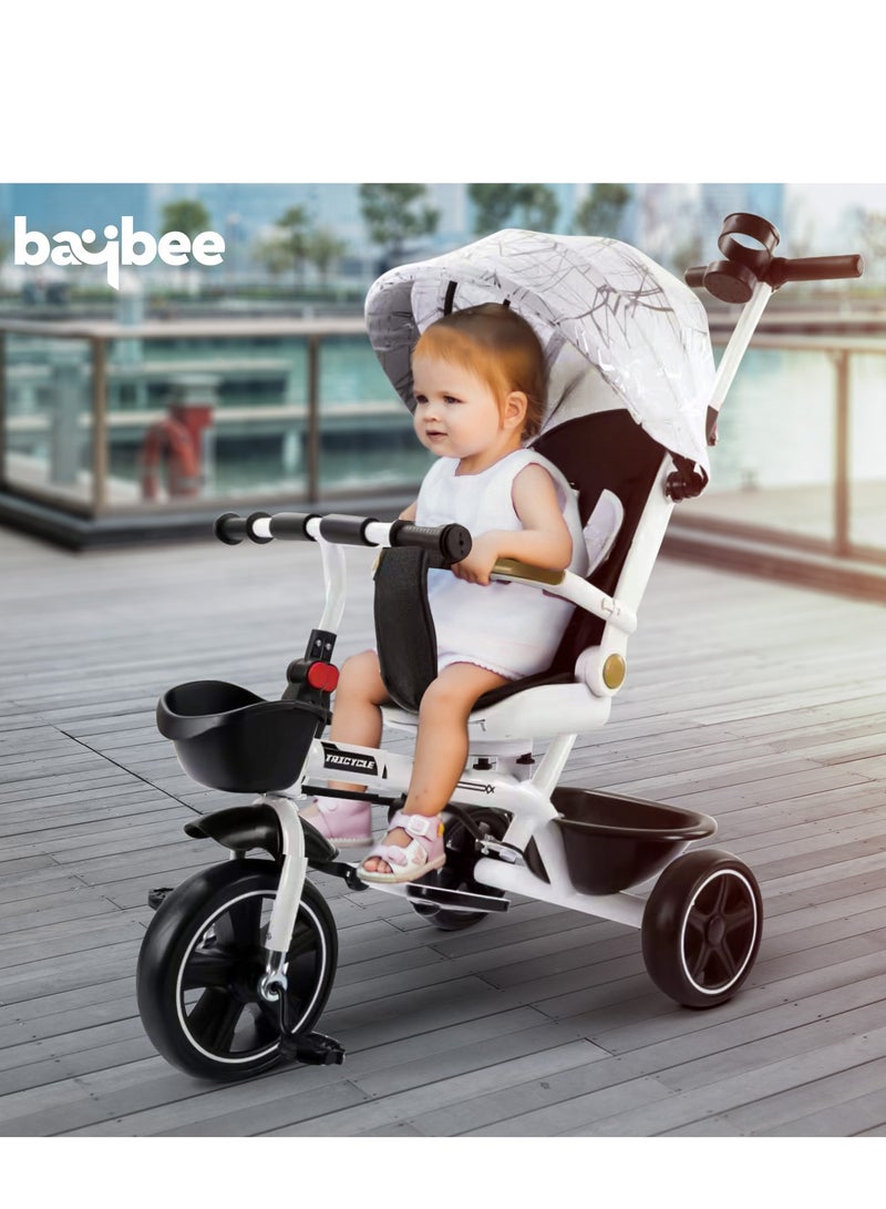 Baybee Tricycle for Kids Baby Cycle with Parental Push Handle, Canopy, 360 Degree Swivel Seat & Cup Holder  Kids cycle Baby Cycle for Kids 1 to 5 Years Boys Girls White