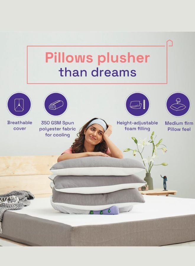 Wakefit Hollow Fibre Pillow (White and Grey, 27 x 16 Inches, Microfiber)