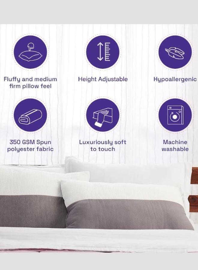 Wakefit Hollow Fibre Pillow (White and Grey, 27 x 16 Inches, Microfiber)