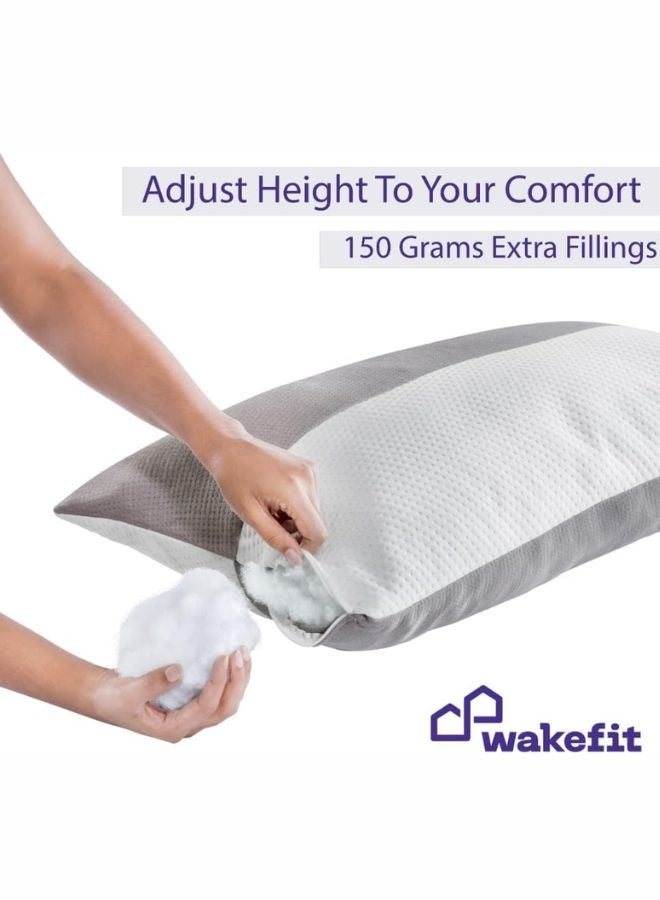 Wakefit Hollow Fibre Pillow (White and Grey, 27 x 16 Inches, Microfiber)