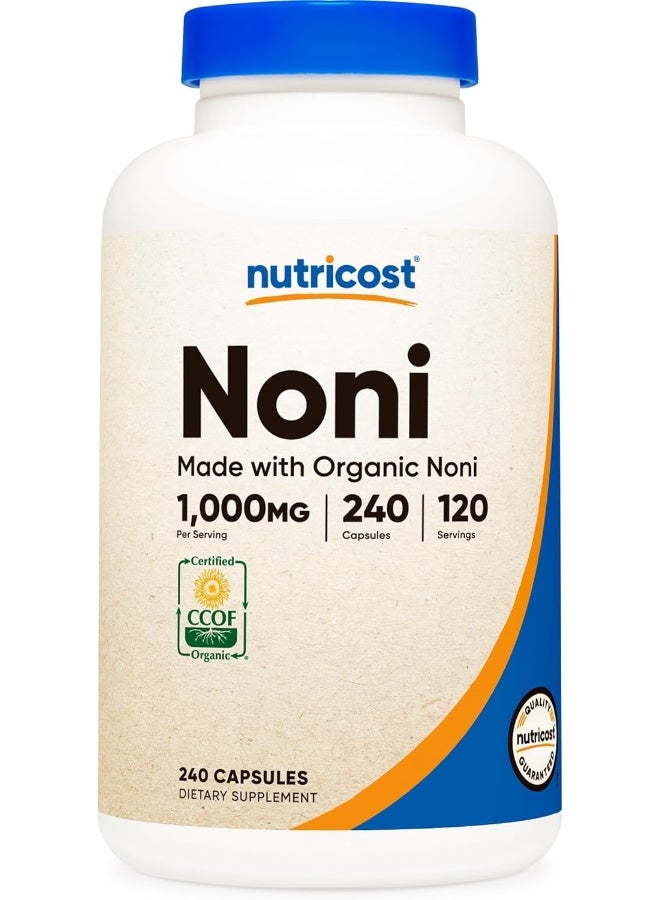 Organic Noni Capsules 1000Mg 240 Capsules - Made With Organic Noni, Certified Ccof Organic, Non-Gmo, Gluten Free