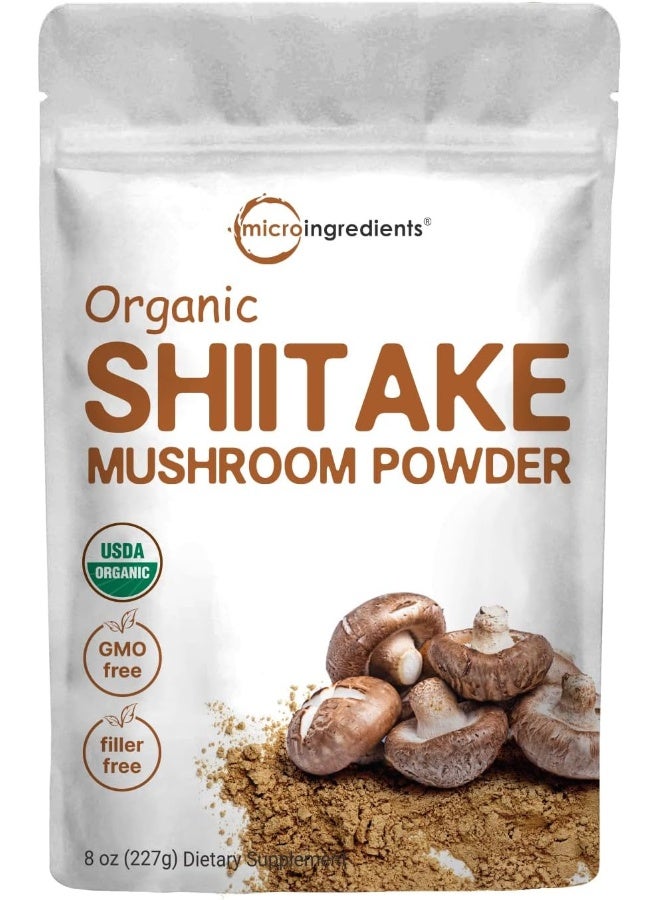 Organic Shiitake Mushrooms Powder, 8 Ounce, All-Natural Seasoning Mushroom Powder For Cooking, 1000Mg Per Serving, Vegan Friendly, Non-Gmo