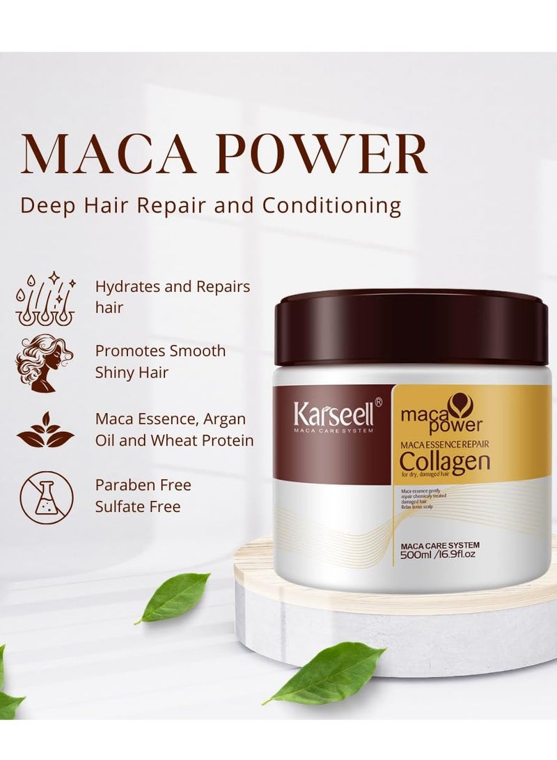 Collagen Hair Treatment Deep Repair Conditioning Argan Oil Collagen Hair Mask Essence for Dry Damaged Hair All Hair Types 500ml