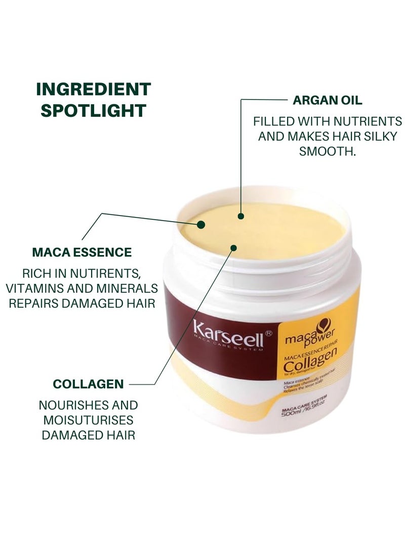 Collagen Hair Treatment Deep Repair Conditioning Argan Oil Collagen Hair Mask Essence for Dry Damaged Hair All Hair Types 500ml