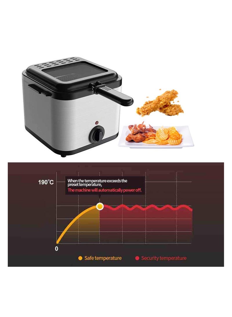 2.5L Electric Fryer, 1000W Household Small Stainless Steel Deep Fryer with Multi-Function Kebab Feature, High Power Mini Kitchen Fryer for Crispy French Fries, Chicken, Fish, and More