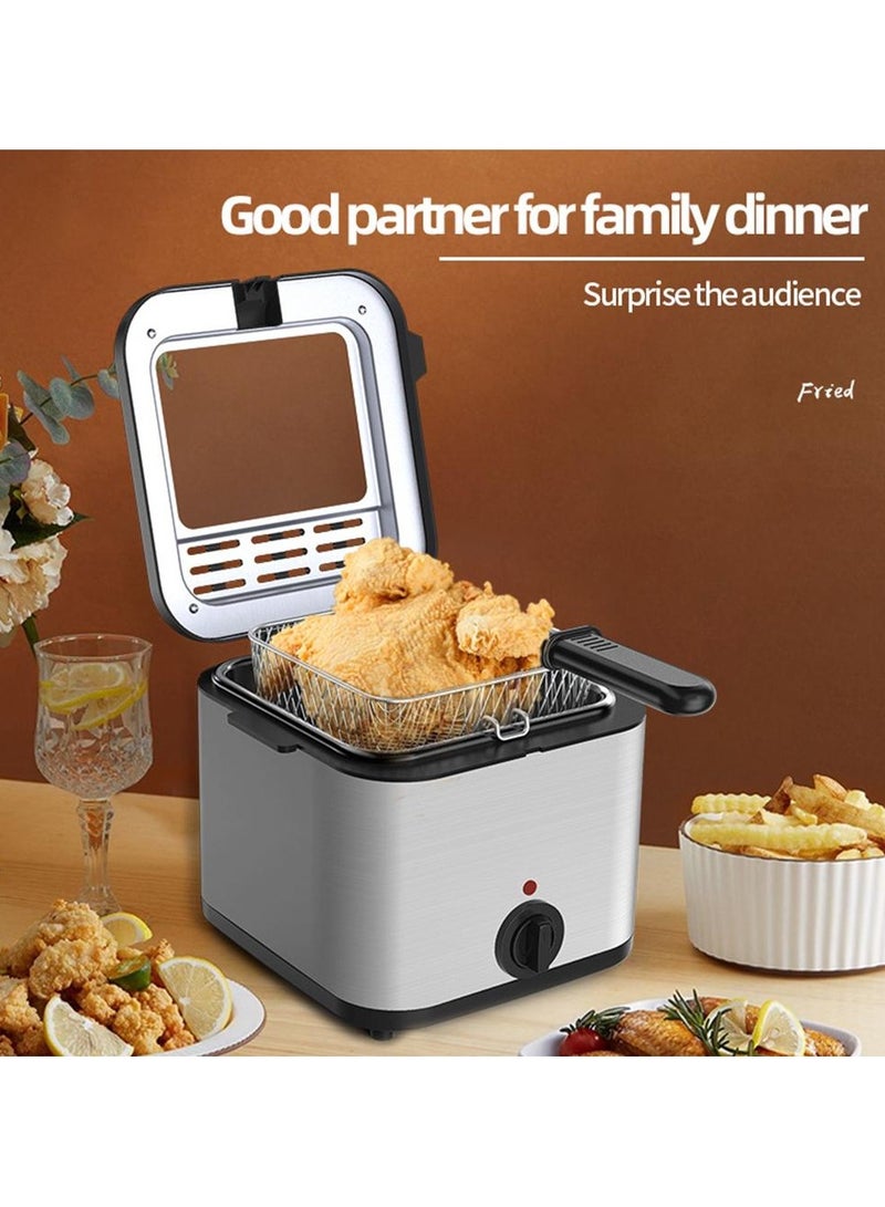 2.5L Electric Fryer, 1000W Household Small Stainless Steel Deep Fryer with Multi-Function Kebab Feature, High Power Mini Kitchen Fryer for Crispy French Fries, Chicken, Fish, and More