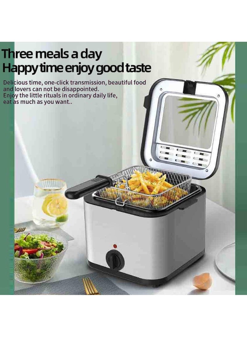 2.5L Electric Fryer, 1000W Household Small Stainless Steel Deep Fryer with Multi-Function Kebab Feature, High Power Mini Kitchen Fryer for Crispy French Fries, Chicken, Fish, and More