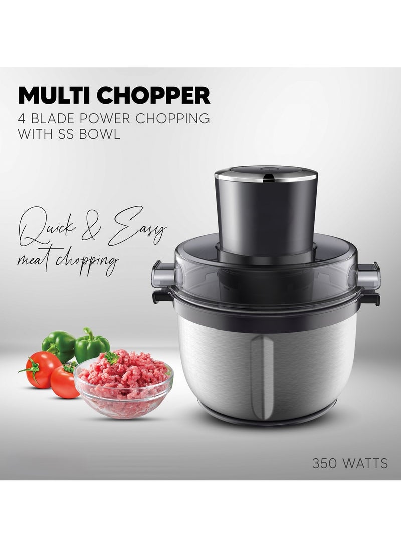 2 Litre Electric Food Chopper And Meat Processor 350W Power 4 Blade Chopping Easy Push 2 Speed Operation Detachable Stainless Steel Quad Blades