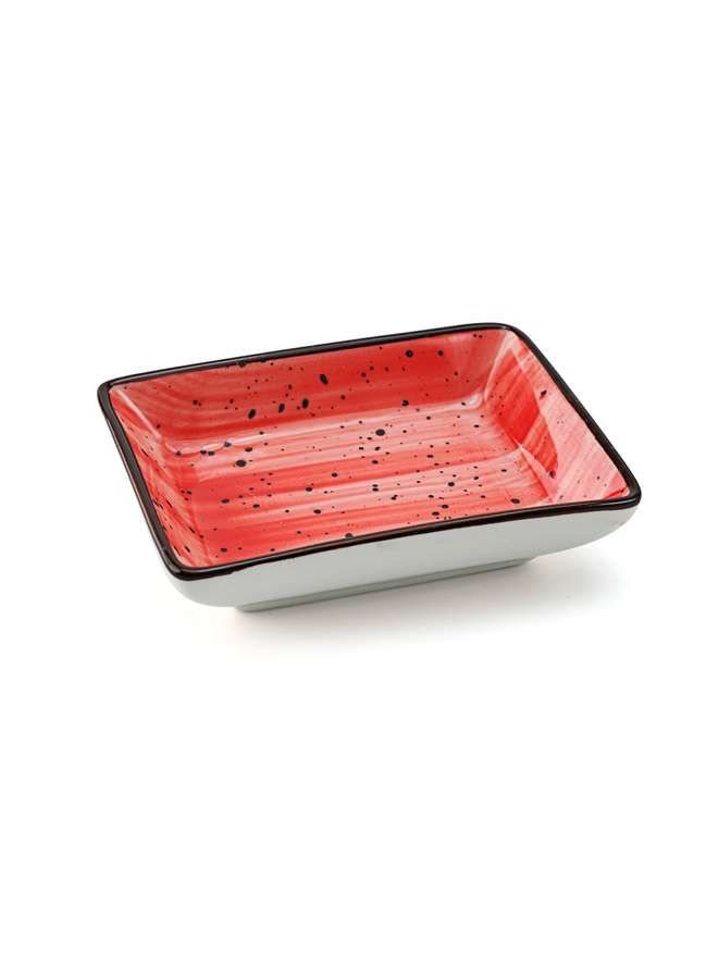 Color Glaze Porcelain Rectangular Dish 3.5 Inch,Red