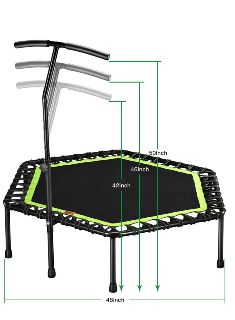 Home Gym Exercise Trampoline with Adjustable Handrail, Indoor/Outdoor, Hexagon, for Adults & Kids