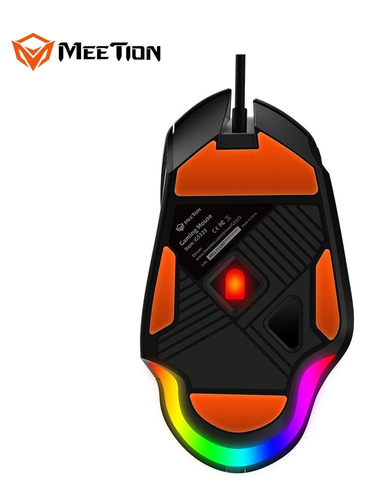 Meetion Programmable Gaming Mouse G3325 RGB colorful DPI indicator Streamlined design enhances grasp of Sense Super wear resistance aviation aluminum foot pad