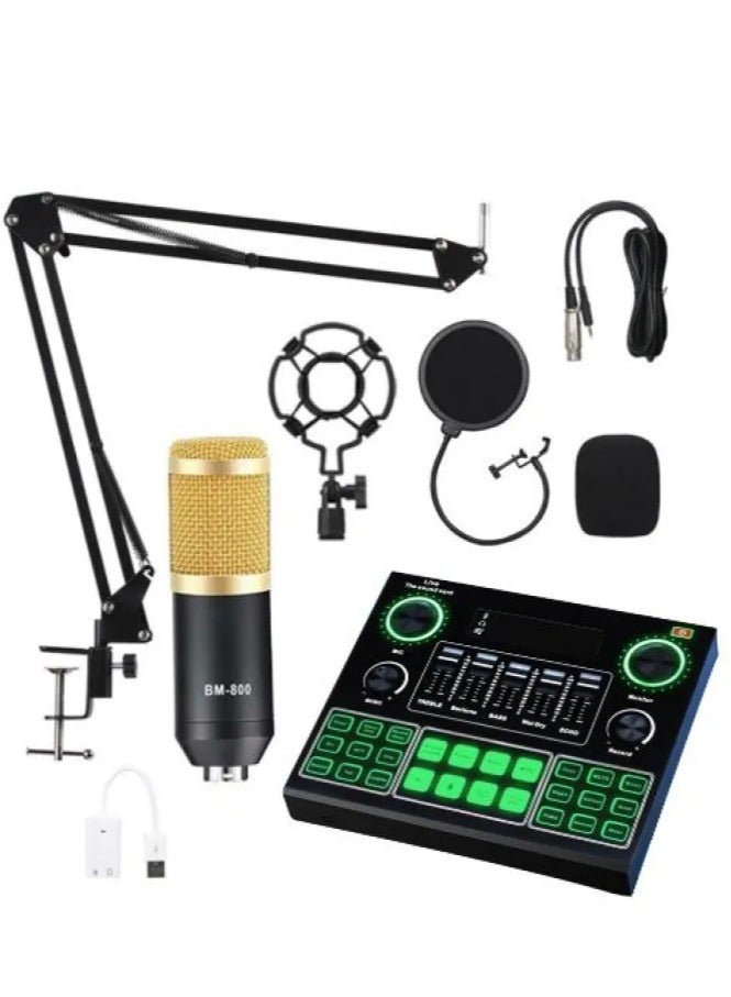 Multifunctional Live V9 Sound Card and BM800 Suspension Microphone Kit Broadcasting Condenser Microphone Set Intelligent Webcast Live Sound Card for Computers and Mobile