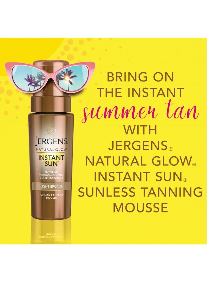 Jergens Natural Glow Instant Sun Body Mousse, Self Tanner For Light Bronze Tan, Sunless Tanning Body Bronzer, Fake Tan For Fair To Medium Skin, 6 Ounce