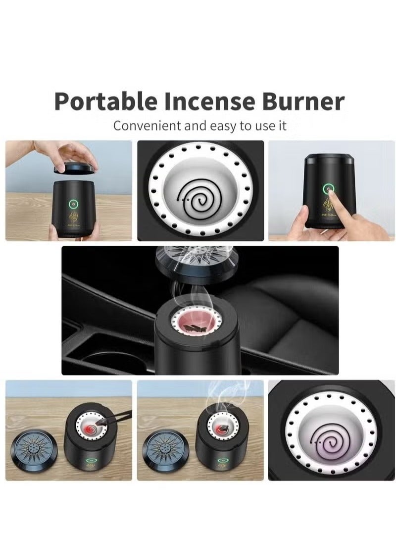 USB Mini Type-C Power Rechargeable Incense Burner Decorations Black 9.8x7.4x6.7 cm