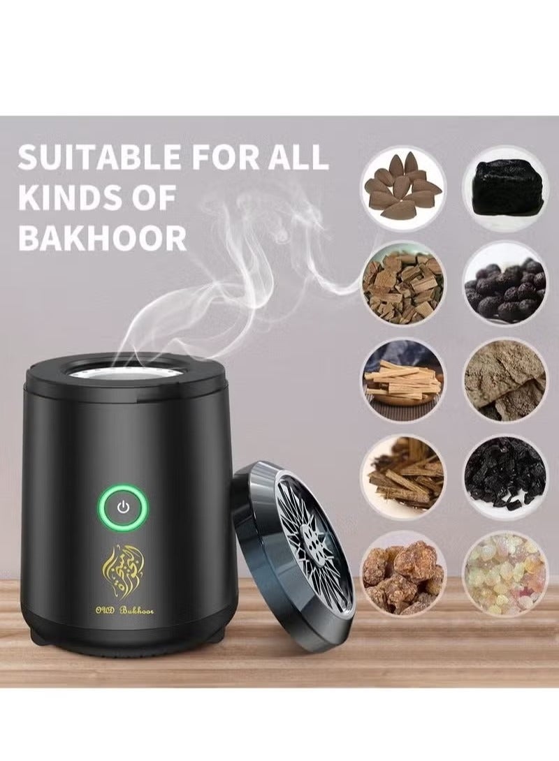 USB Mini Type-C Power Rechargeable Incense Burner Decorations Black 9.8x7.4x6.7 cm