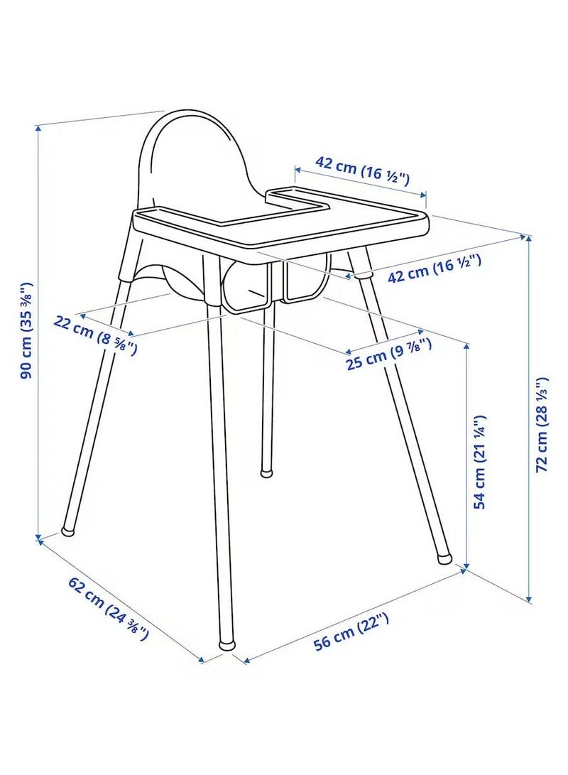 Baby Highchair With Tray Comfortable & Safe Dining For Children -White