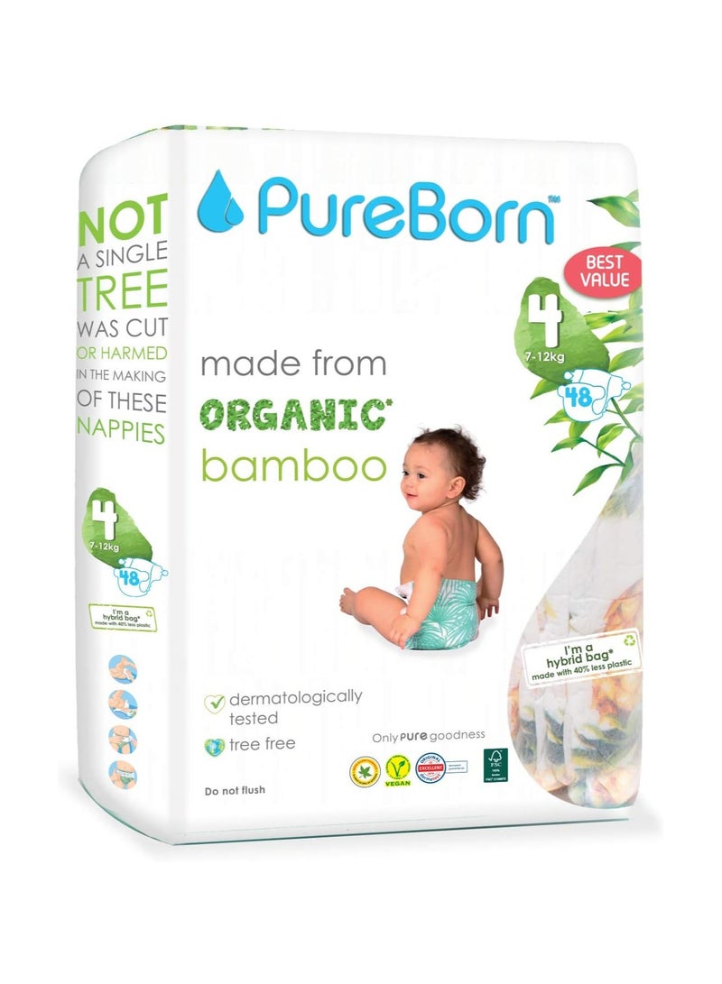 Pureborn Organic Bamboo Baby Diapers, Size 4, 48pc