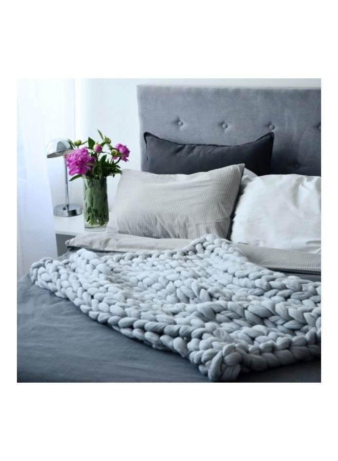 Chunky Knitted Handmade Thick Throw Blanket Cotton White 60x60centimeter