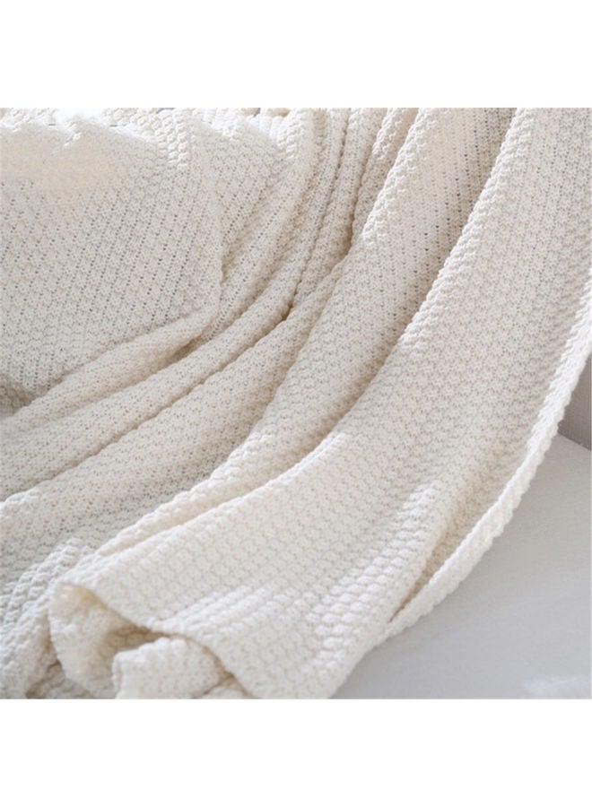 Tassel Design Warm Blanket Polyester Cream Coloured 130x170cm